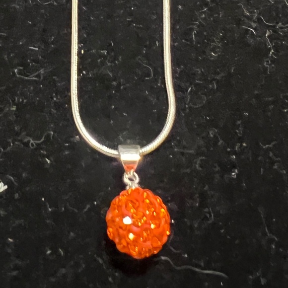 Lot of 2 Sterling Silver 925 Crystal Ball Pendant Necklaces - Orange/white - Picture 1 of 9